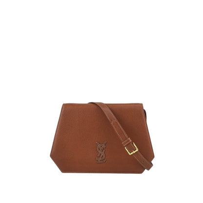 Yves Saint Laurent YSL Logo Flap Shoulder bag Brown Vintage 47s5y8