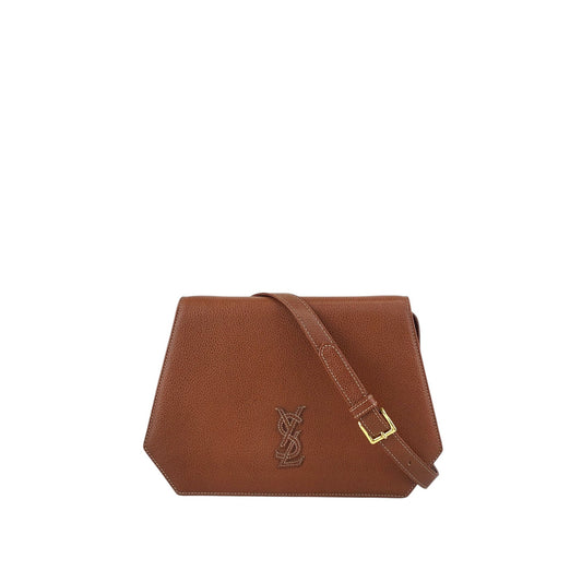 Yves Saint Laurent YSL Logo Flap Shoulder bag Brown Vintage 47s5y8