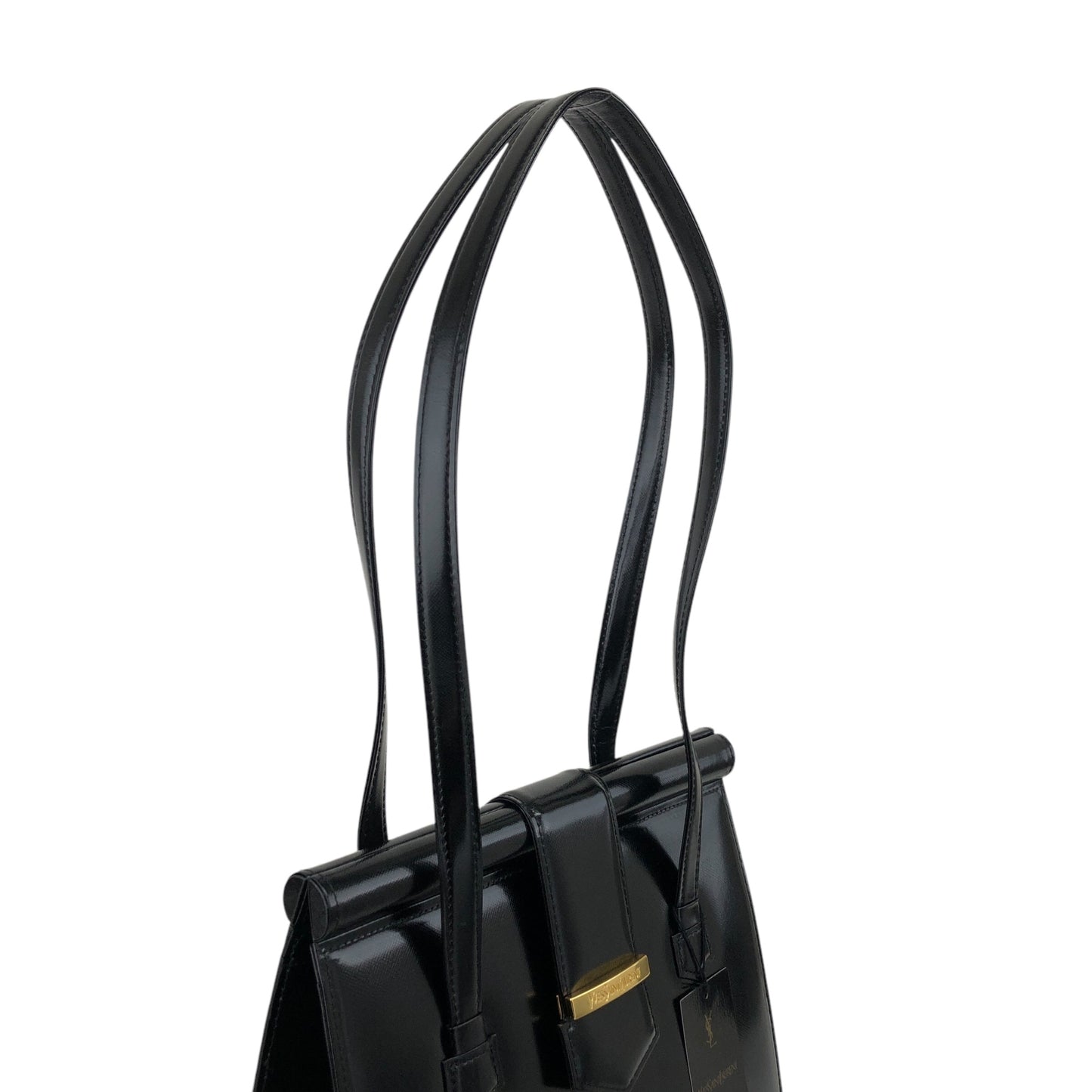 Yves Saint Laurent Logo Handbag Totebag Black Vintage vukaay