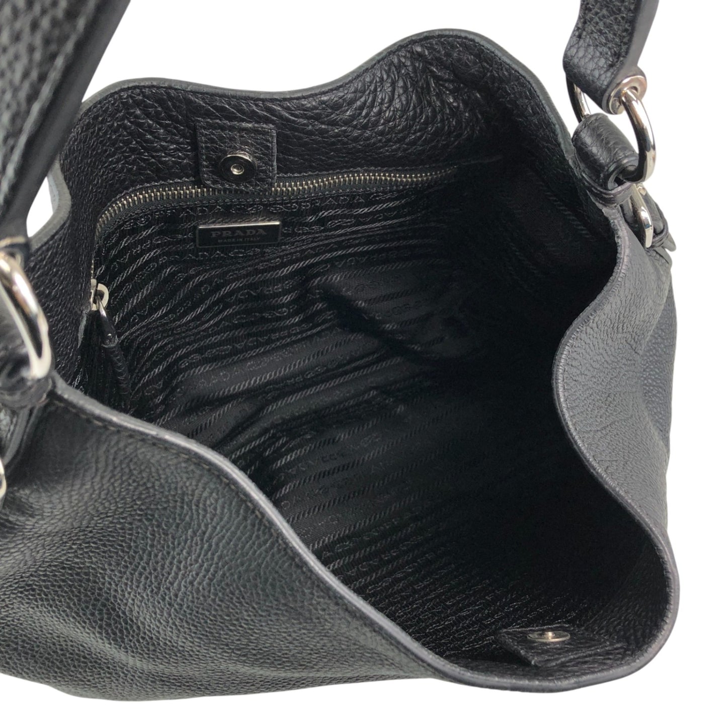 PRADA Logo Embossed Shoulder bag Hobobag Black Vintage ffhn2u