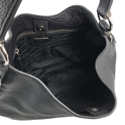 PRADA Logo Embossed Shoulder bag Hobobag Black Vintage ffhn2u