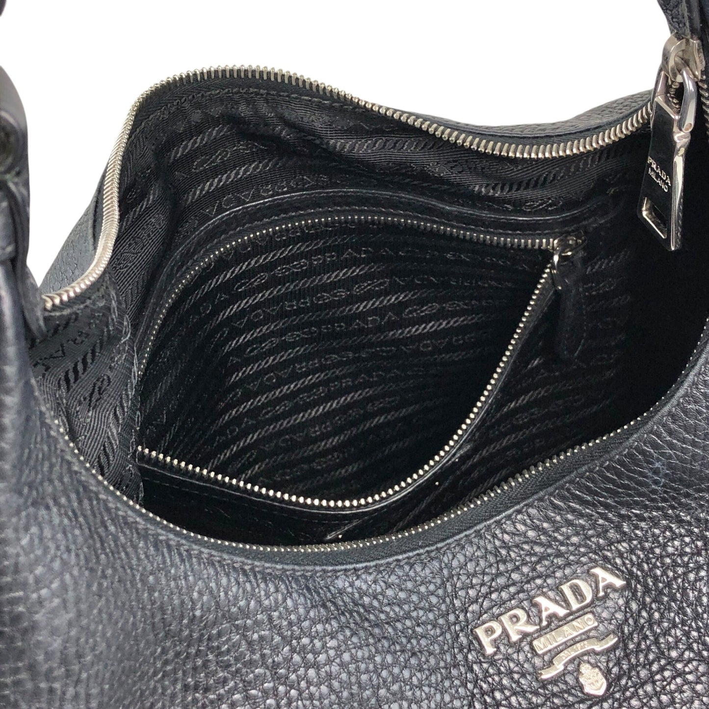 PRADA Logo Shoulder bag Hobobag Black Vintage 53rvk2