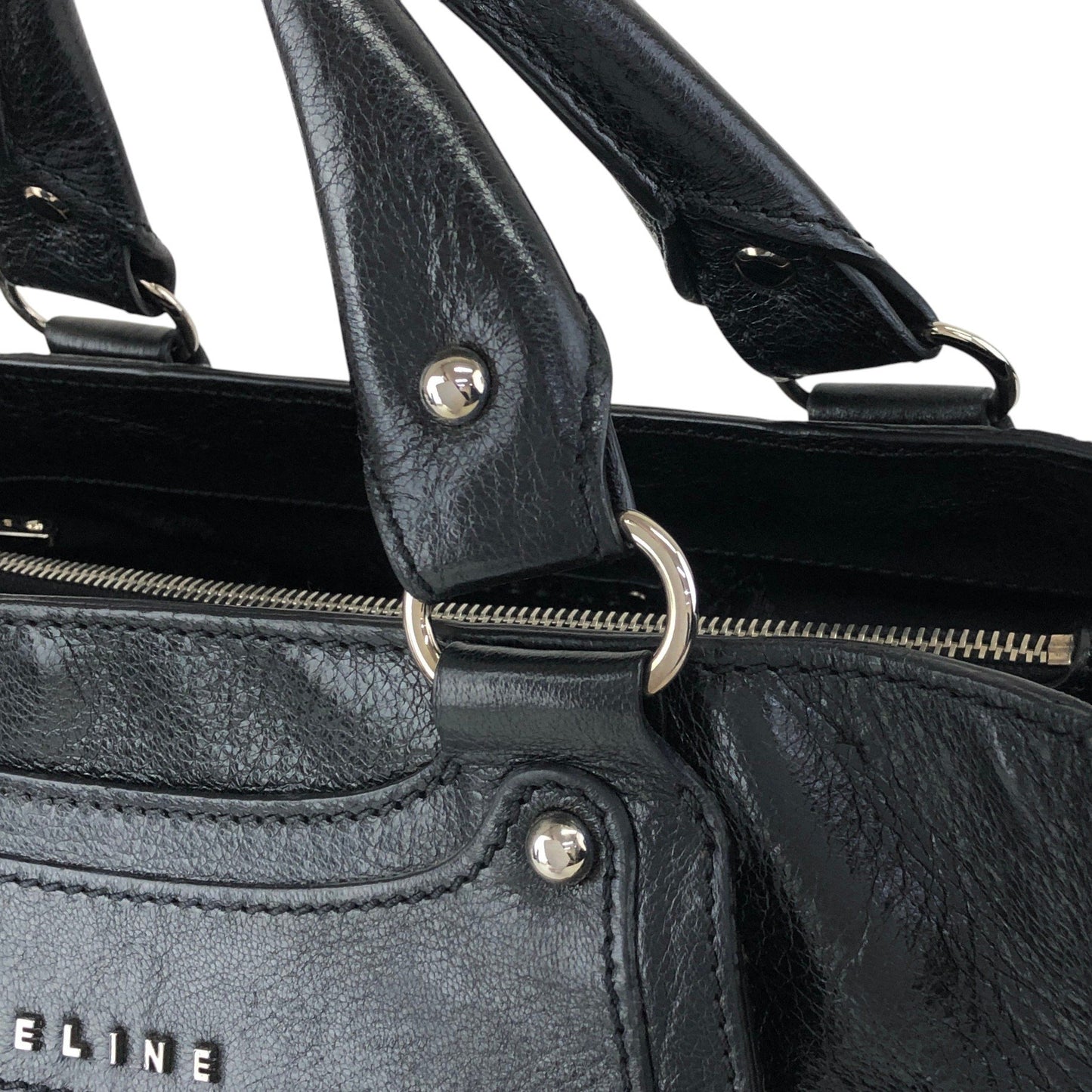 CELINE Horse Carriage Handbag Black Vintage 6m8meh