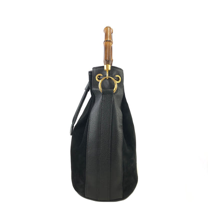 GUCCI Bamboo Handle Suede Two-way Drawstring Handbag Shoulder bag Black Vintage z3v3su