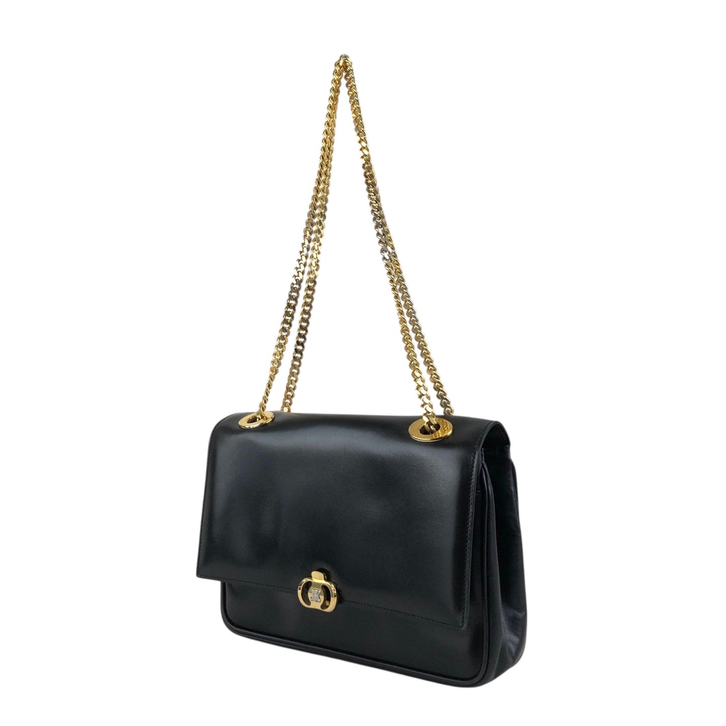 CELINE Blason Chain Shoulder bag Black Vintage gpayic