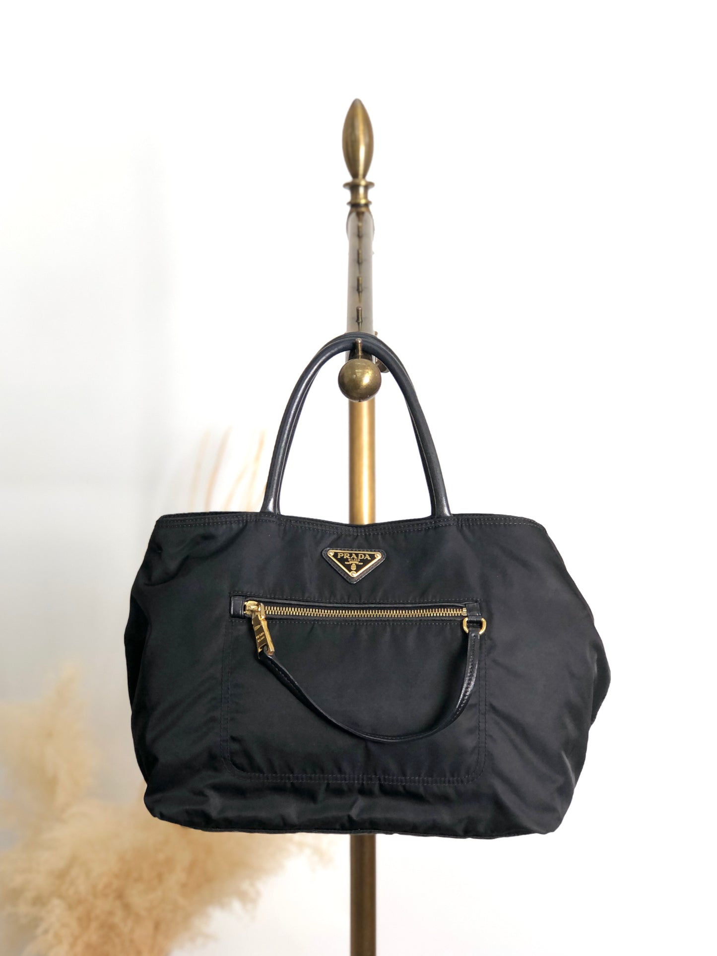 PRADA Tessuto Triangle Logo Two-way Handbag Shoulder bag Black Vintage 2krwdw
