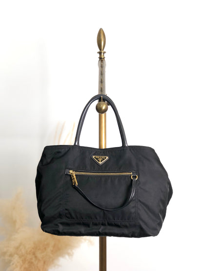 PRADA Tessuto Triangle Logo Two-way Handbag Shoulder bag Black Vintage 2krwdw