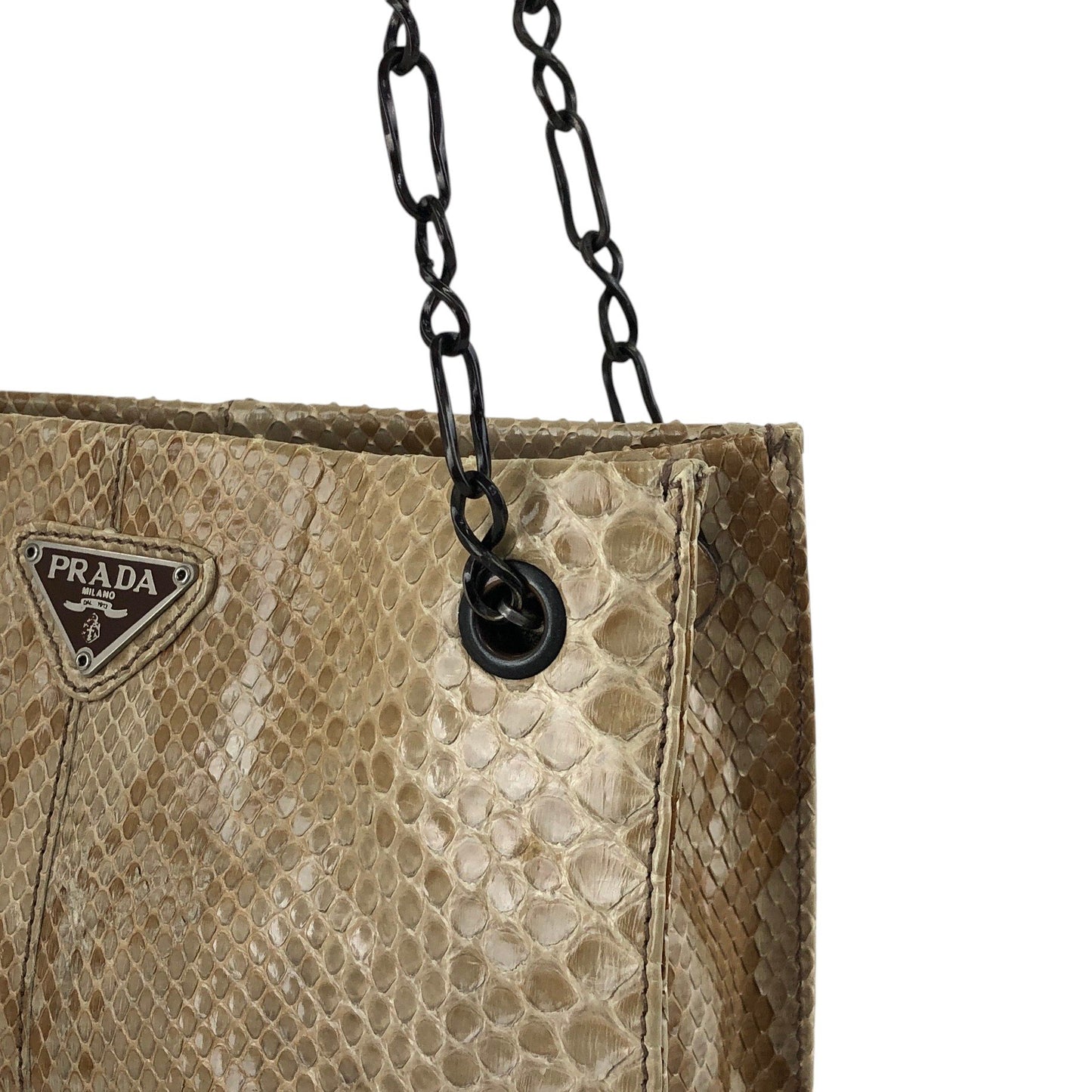 PRADA Triangle Logo Chain Shoulder bag Beige Vintage 6b4rwd