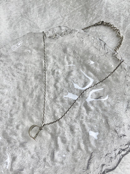 Christian Dior D Motif Necklace Silver Vintage 2nmbuw
