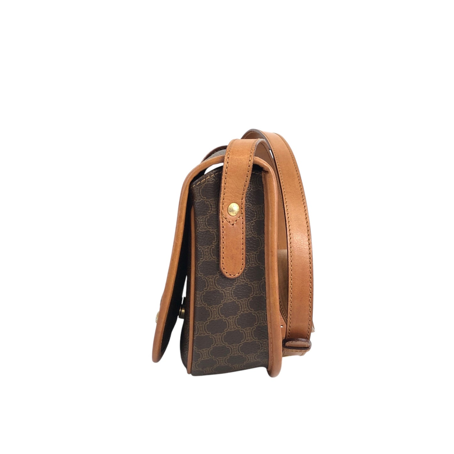 CELINE Macadam Front Buckle Shoulder bag Brown Vintage cabjde