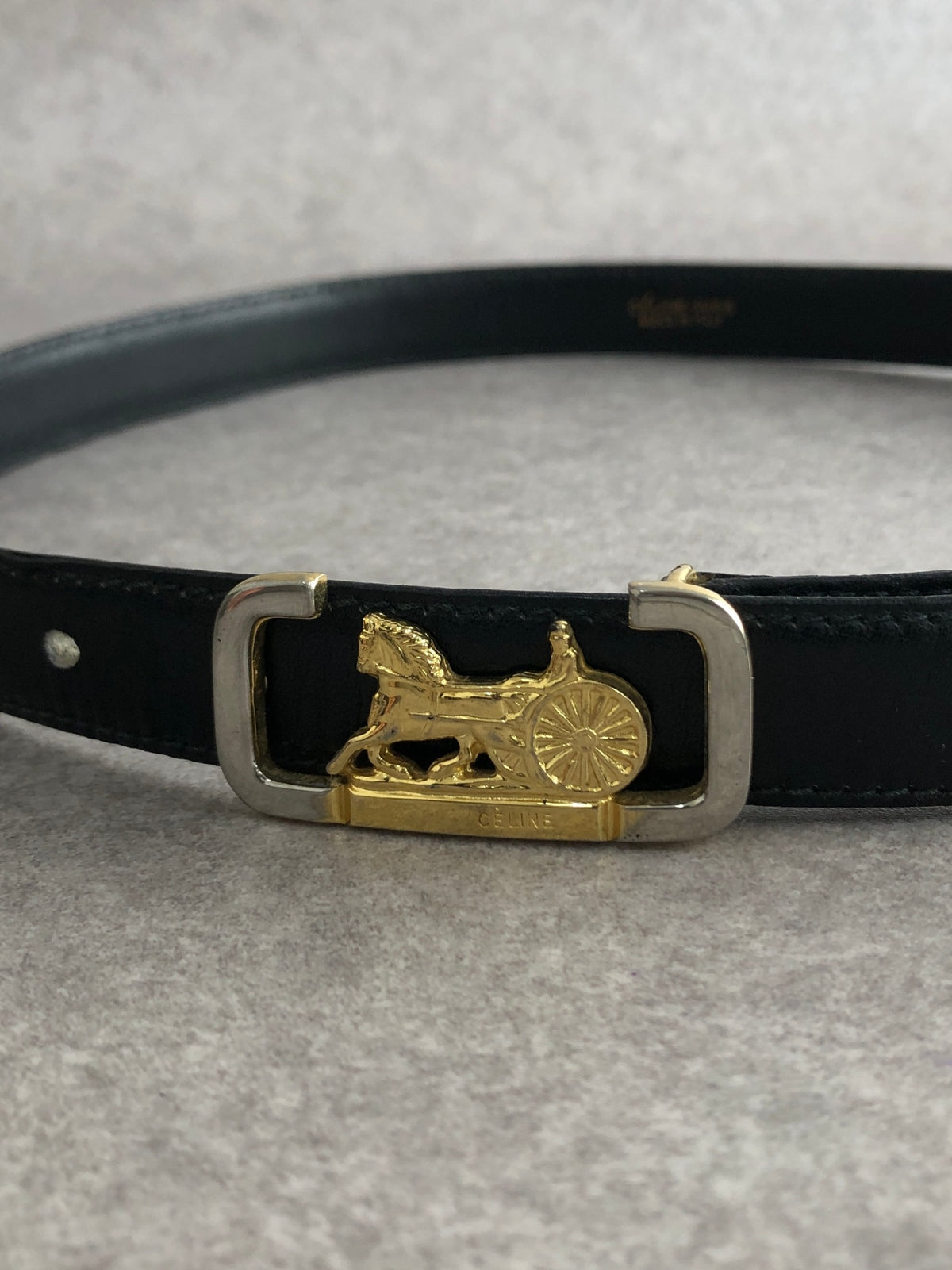CELINE Horse Carriage Belt Black Vintage 5x3rxn