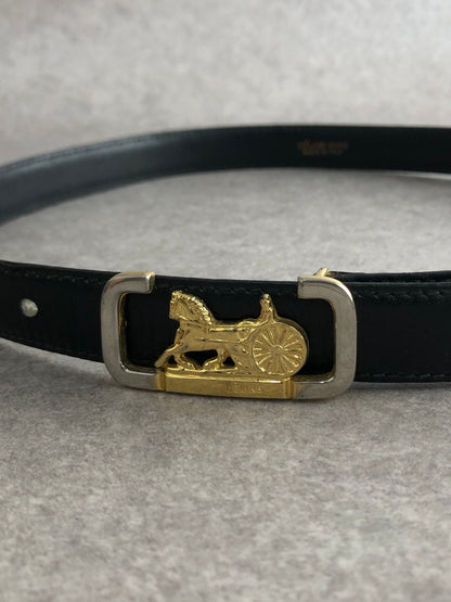 CELINE Horse Carriage Belt Black Vintage 5x3rxn