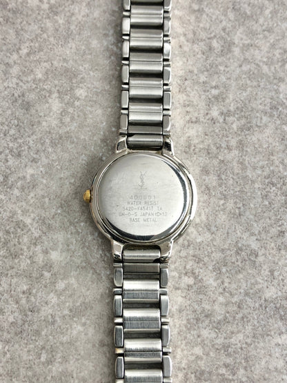 Yves Saint Laurent YSL Logo Quartz Watch Silver 5420-F45413 Vintage wyf5mz