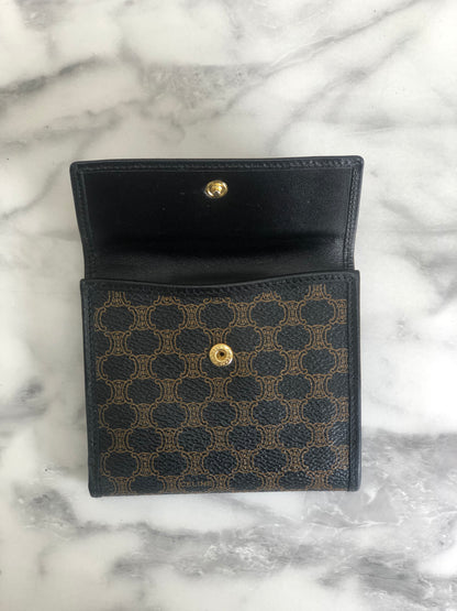 CELINE Macadam  PVC Leather Folded Wallet Black Vintage j5fp87