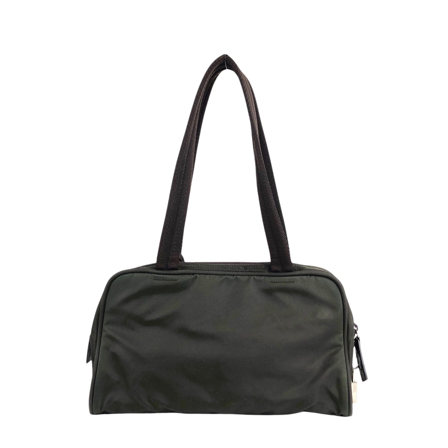 PRADA Tessuto Triangle Logo Padlock Shoulder bag Khaki Vintage kyp5pt