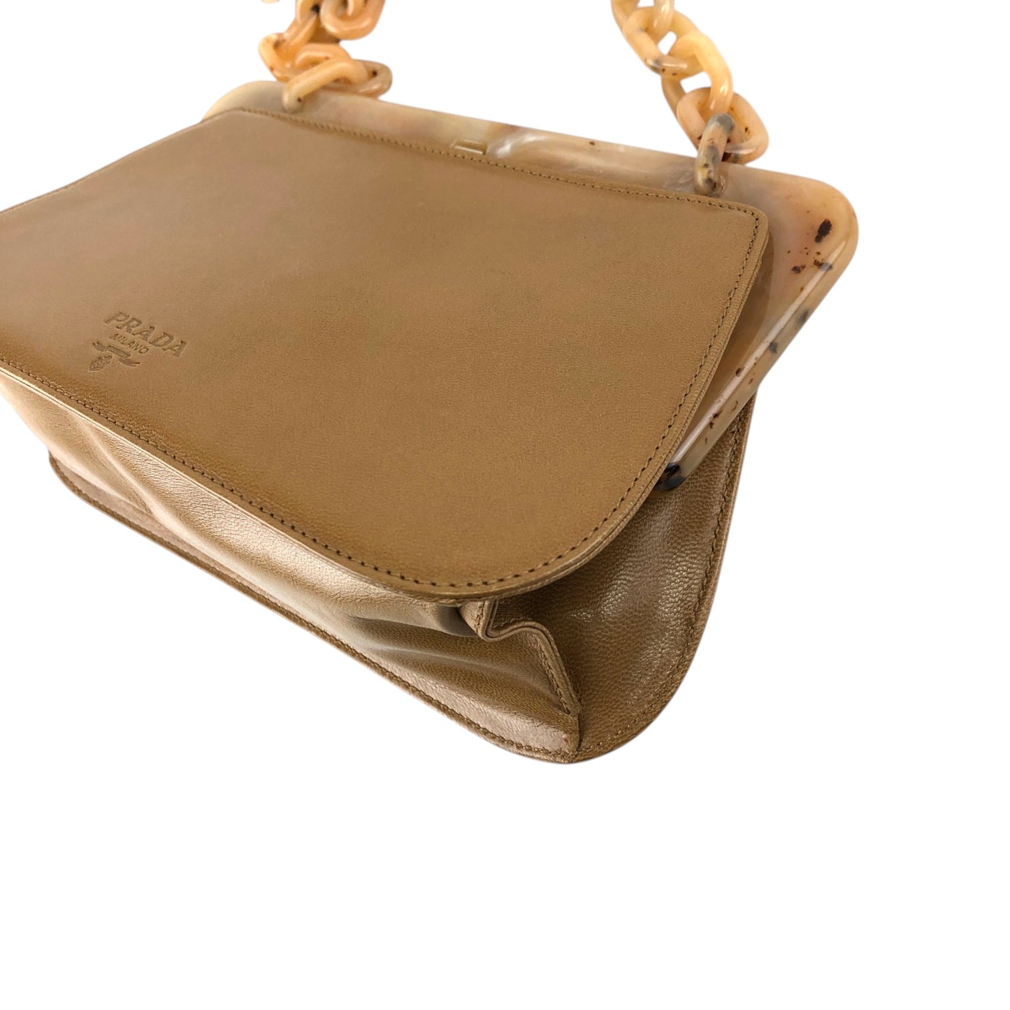 PRADA Logo Metal Clasp Chain Shoulder bag Brown Vintage 8f3n64