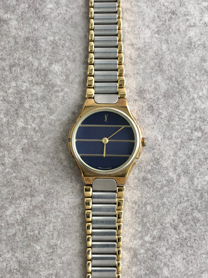 Yves Saint Laurent YSL Logo Quartz Watch Silver 190752 Vintage 7t3eus