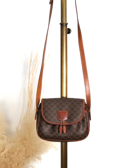 CELINE Macadam Blason Tassel Shoulder bag Brown Vintage zfbk3f