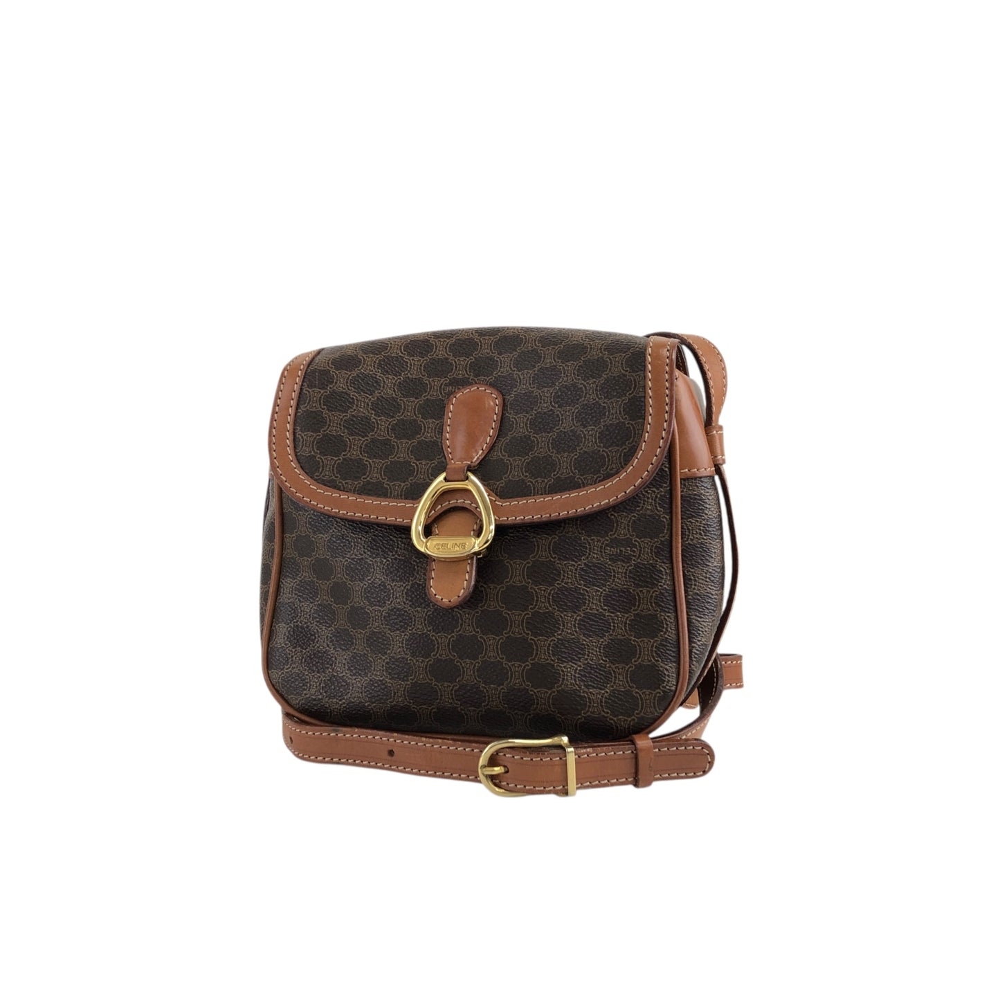 CELINE Macadam Horse Bit Shoulder bag Brown Vintage vxdzgh