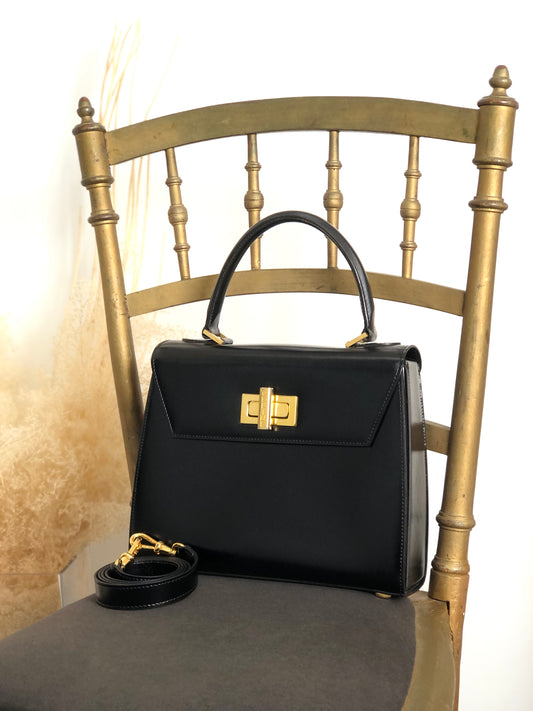 CELINE Turn Lock Two-way Handbag Shoulder bag Black Vintage aerfah