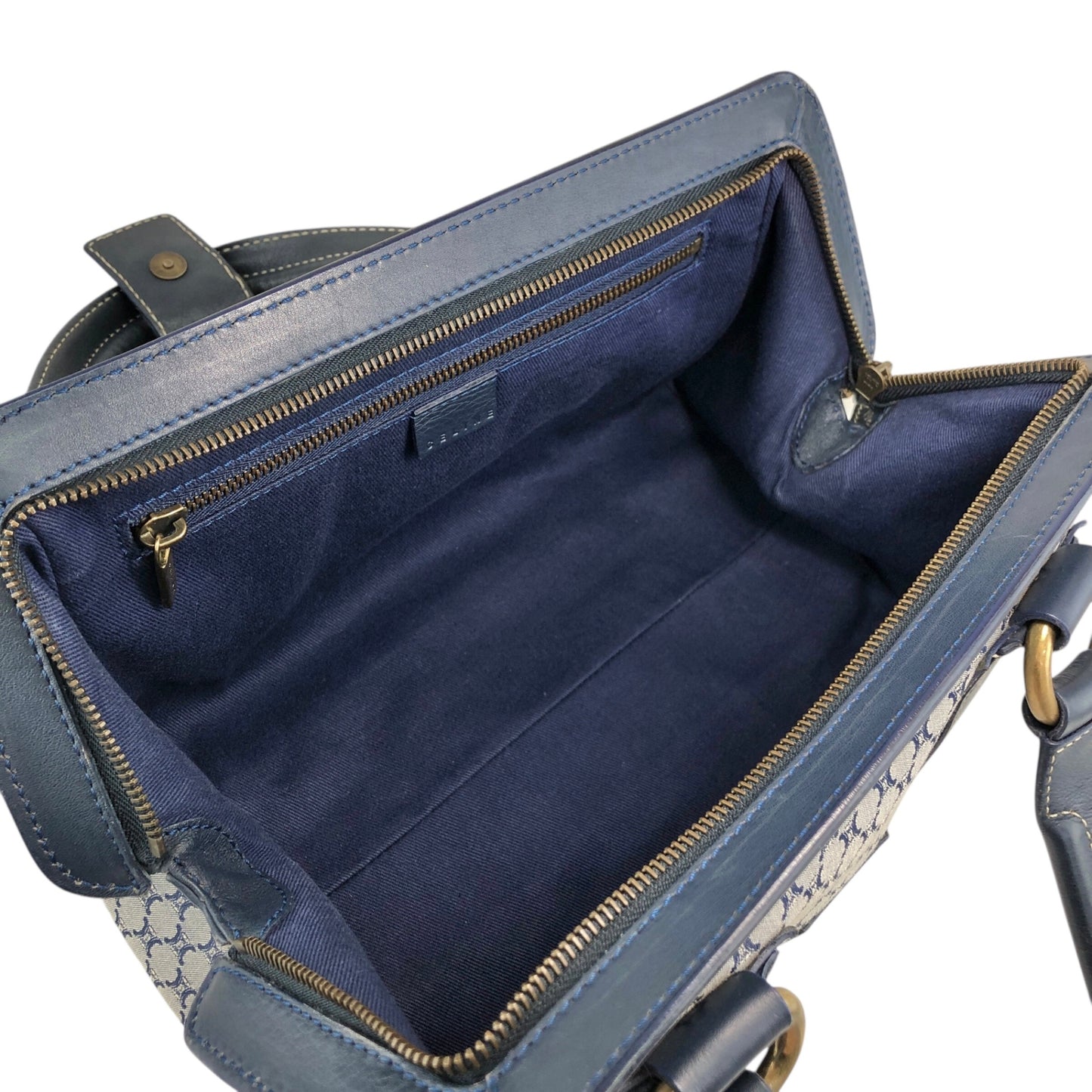 CELINE Blason Front Buckle Handbag Navy Vintage rk6nfn