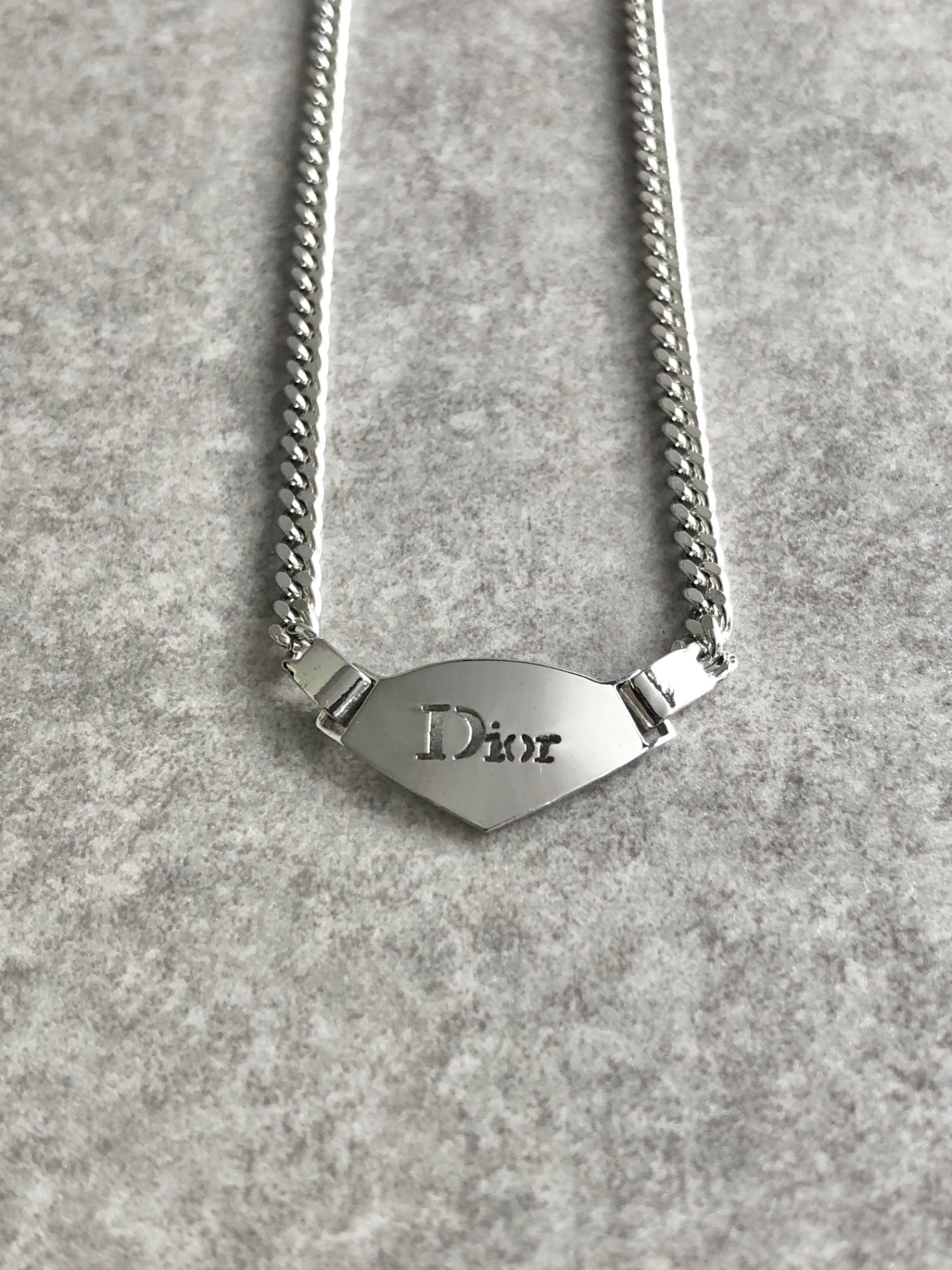 Christian Dior Logo Motif Necklace Silver Vintage wjd284