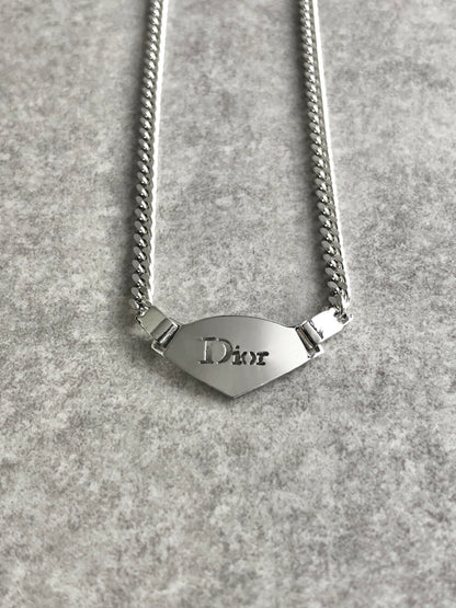 Christian Dior Logo Motif Necklace Silver Vintage wjd284