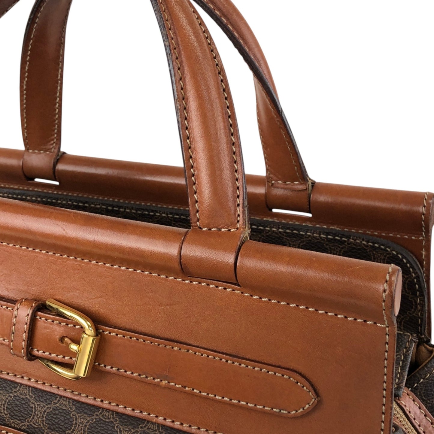 CELINE Macadam Blason Front Buckle Handbag Brown Vintage kaare7
