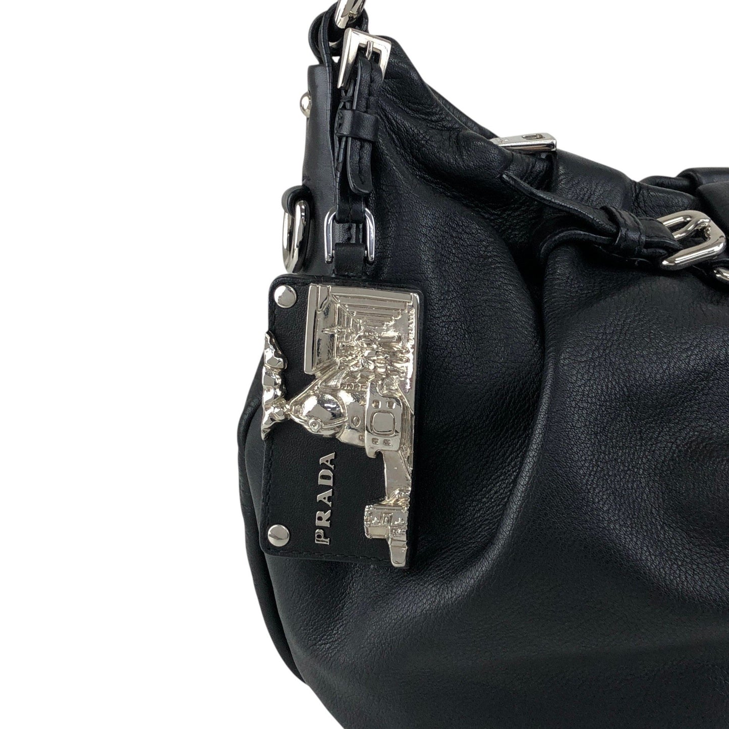 PRADA Logo Shoulder bag Black Vintage en8d2i