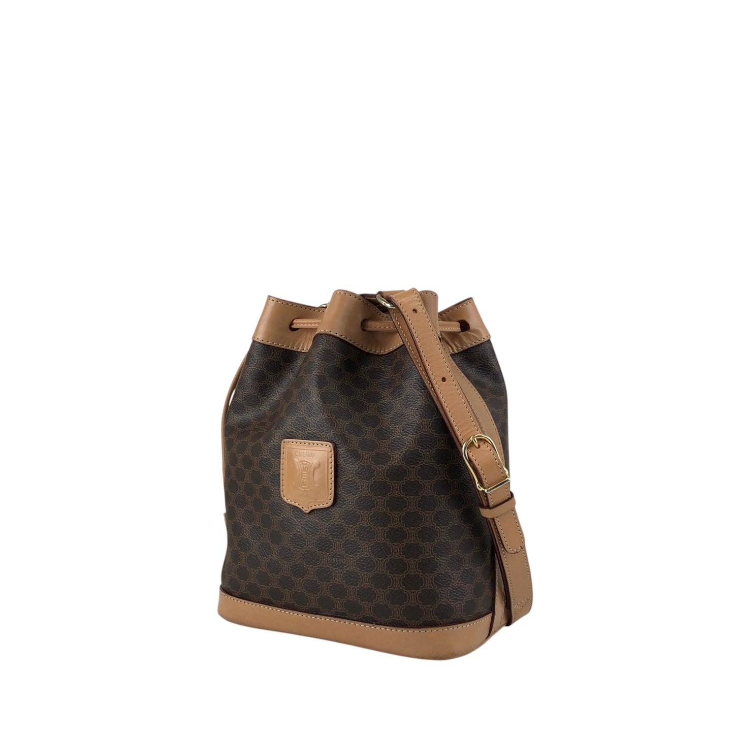 CELINE Macadam Blason Drawstring Shoulder bag Brown Vintage 3mevbd