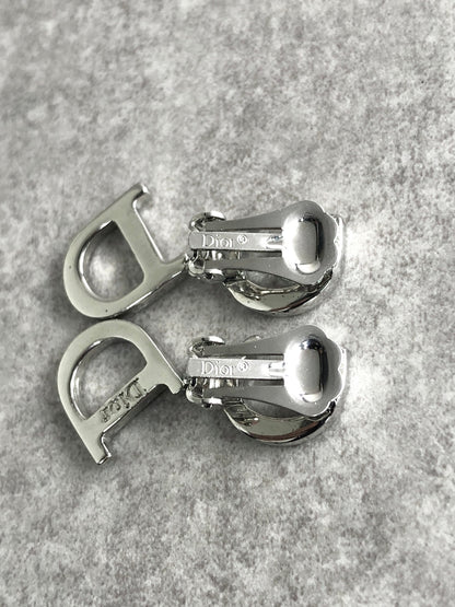 Christian Dior CD Logo Rhinestone Earrings Silver Vintage ztahea