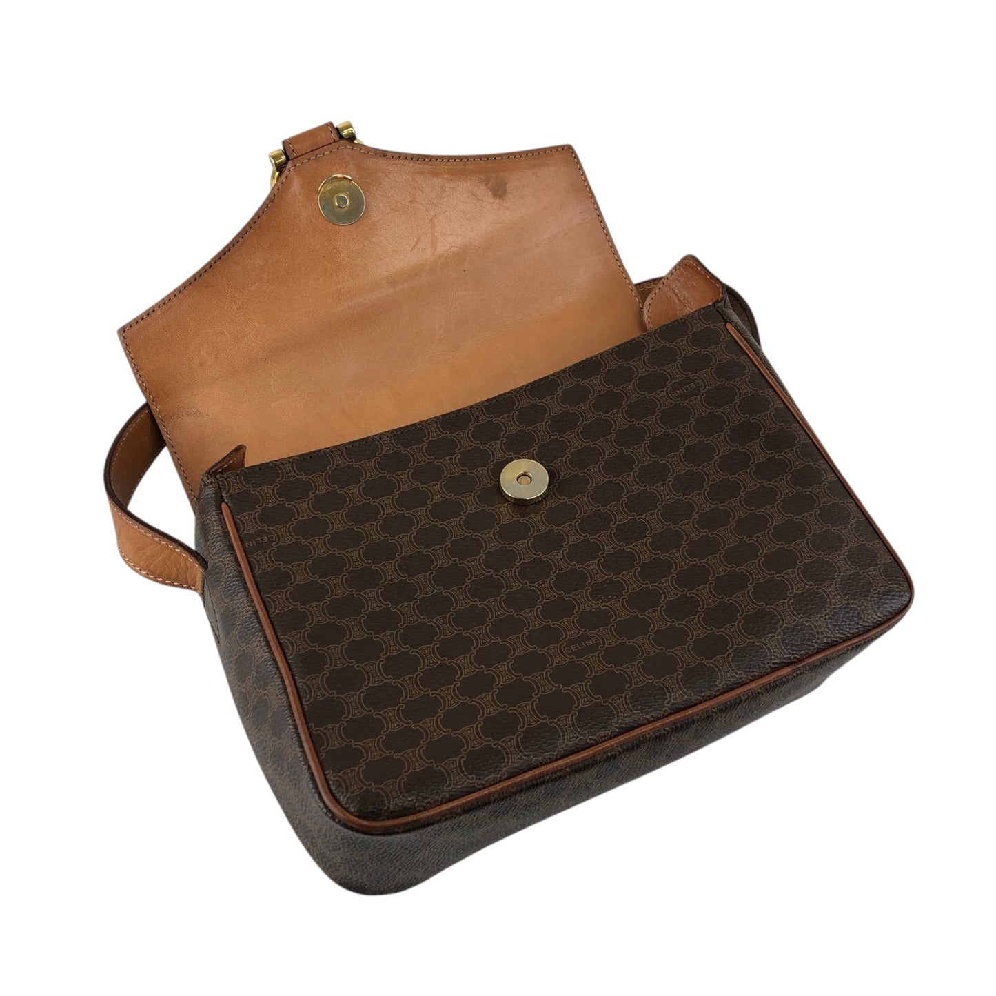 CELINE Macadam Horse Bit Shoulder bag Brown Vintage yw7ax4