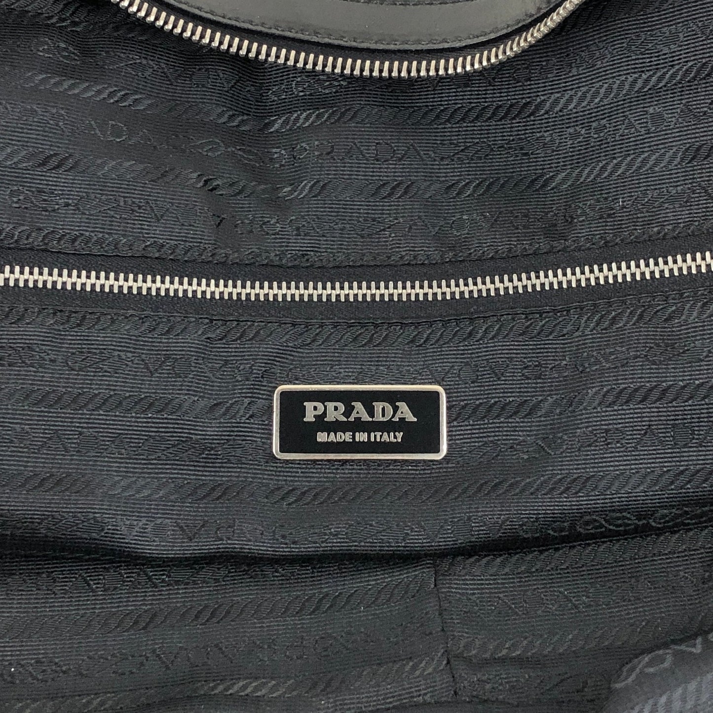 PRADA Tessuto Triangle Logo Double Pocket Handbag Boston bag Black Vintage 84gcbc