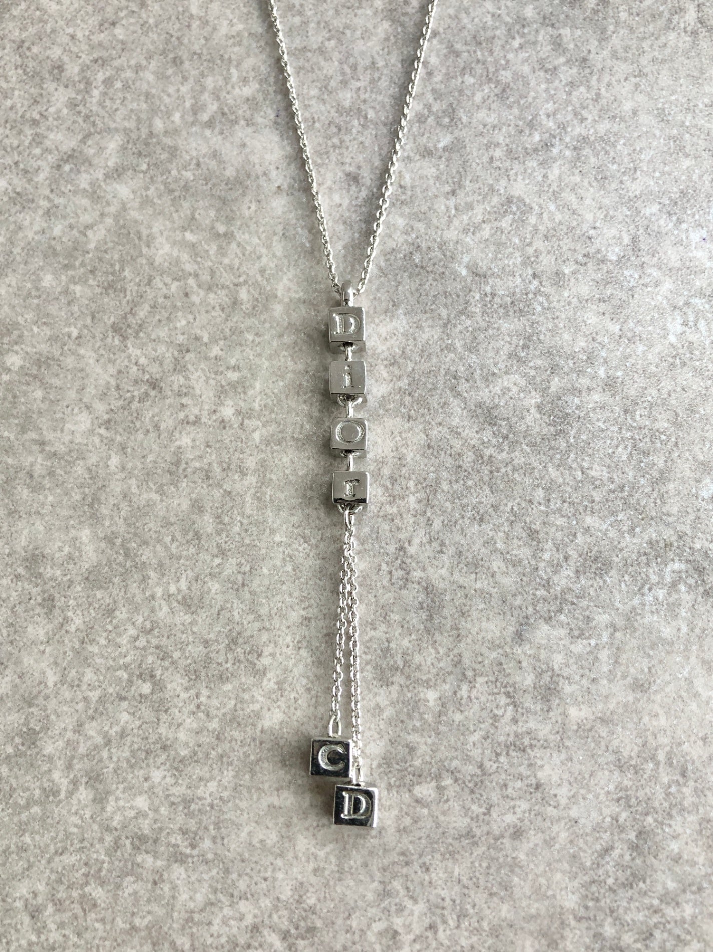 Christian Dior CD Logo Cube Motif Necklace Silver Vintage j5k8kf