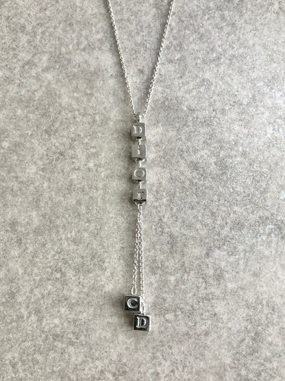 Christian Dior CD Logo Cube Motif Necklace Silver Vintage j5k8kf