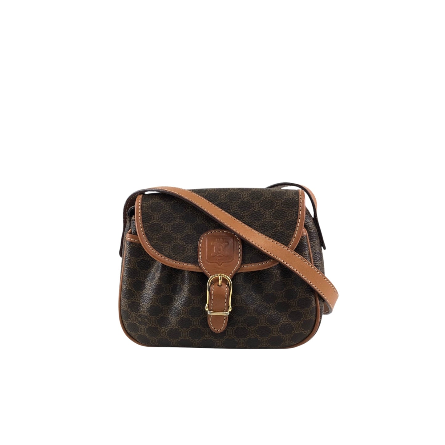 CELINE Macadam Blason Front Buckle Shoulder bag Brown Vintage zzu5ya