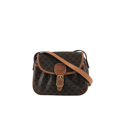 CELINE Macadam Blason Front Buckle Shoulder bag Brown Vintage zzu5ya