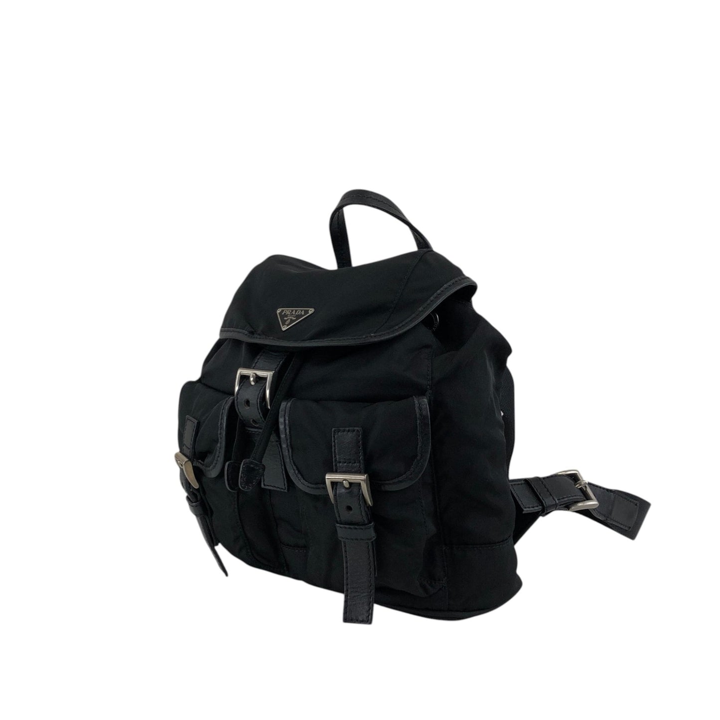 PRADA Tessuto Triangle Logo Double Pocket Backpack Black Vintage xgxrpz