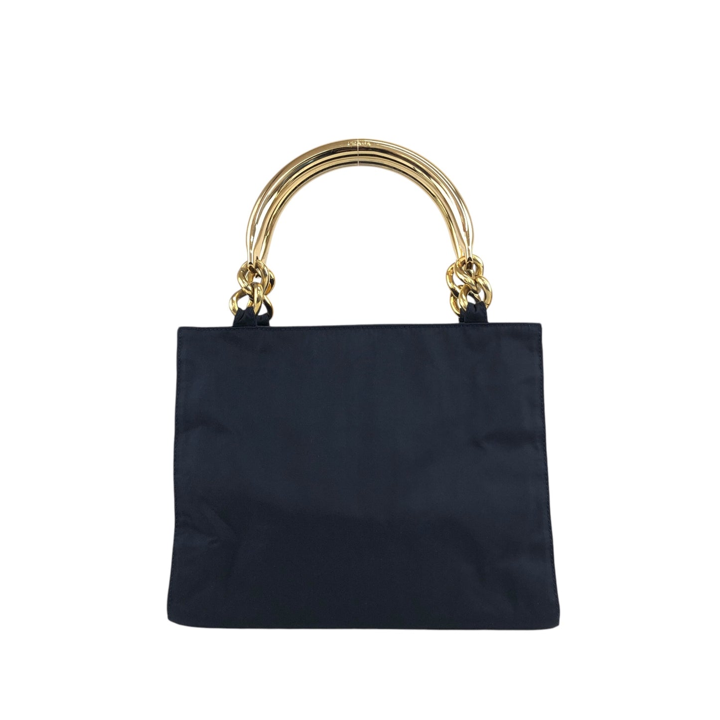 PRADA Triangle Logo Metal Handle Handbag Navy Vintage 5c4zz4