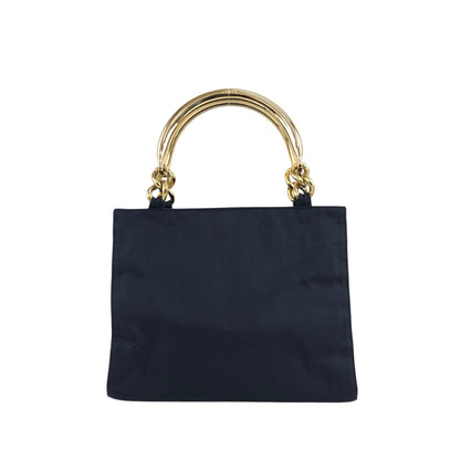 PRADA Triangle Logo Metal Handle Handbag Navy Vintage 5c4zz4