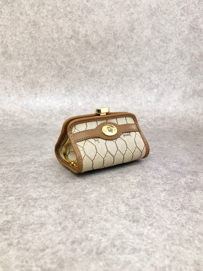 Christian Dior Honeycomb Pattern Logo Metal Clasp Coin Purse Brown Vintage a8fagn