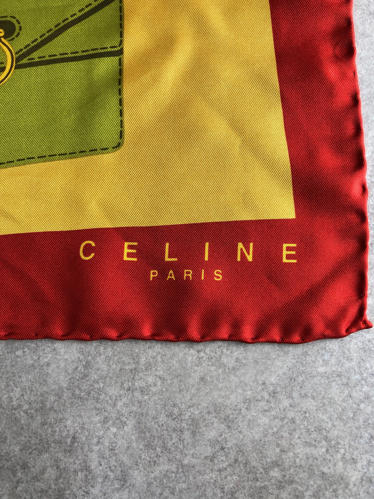 CELINE SILK Scarf Red Vintage gdzfdx