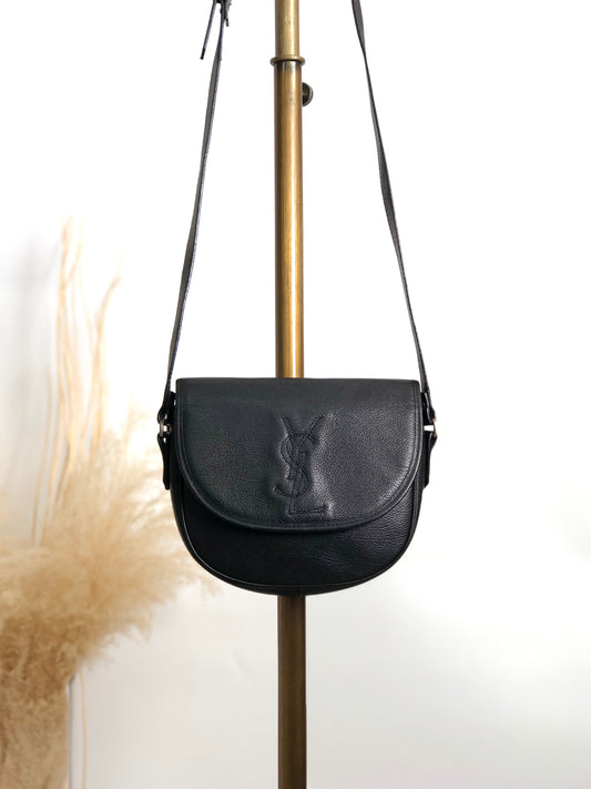 Yves Saint Laurent YSL Logo Flap Shoulder bag Black Vintage hrxn3f