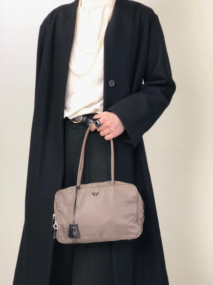 PRADA Tessuto Triangle Logo Totebag Gray Vintage 687jiy