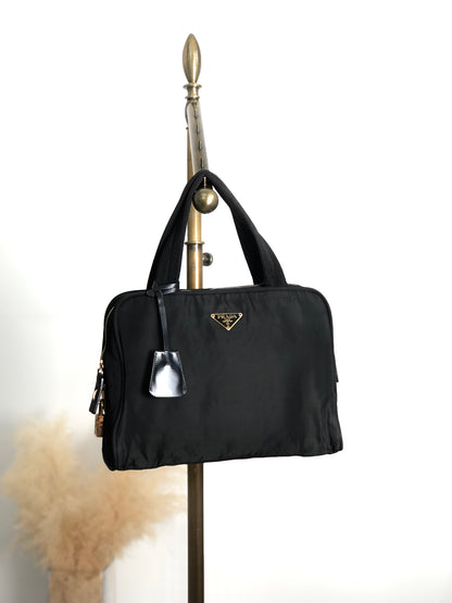 PRADA Tessuto Triangle Logo Handbag Black Vintage p7dydt