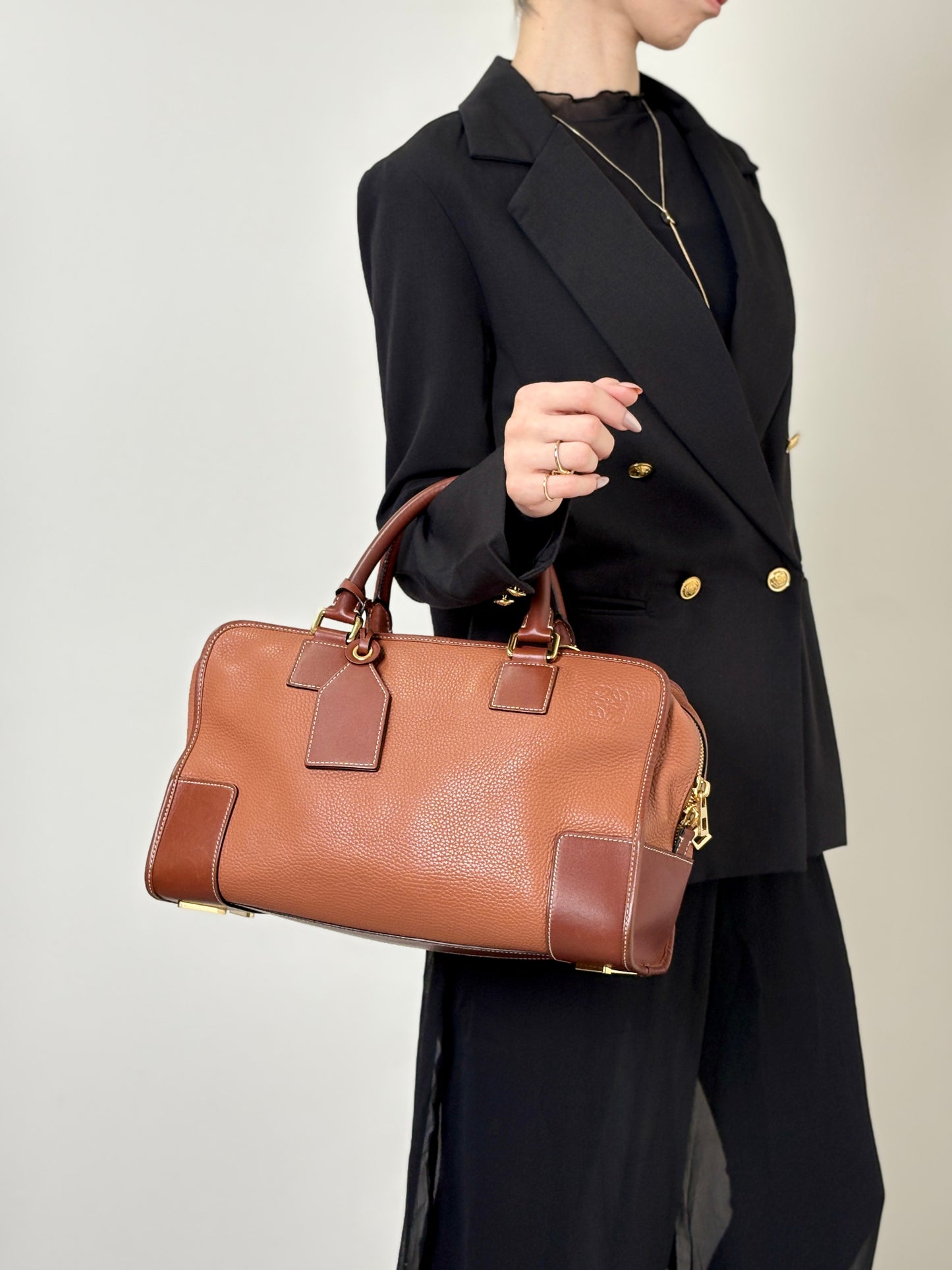 LOEWE Amazona36 Anagram Handbag Boston bag PinkBrown Vintage 2x2n6u