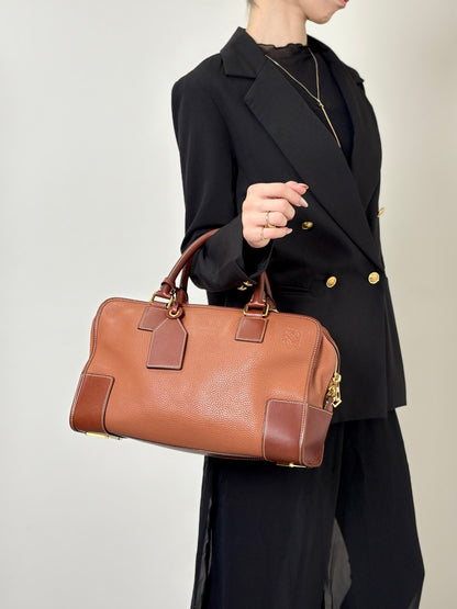 LOEWE Amazona36 Anagram Handbag Boston bag PinkBrown Vintage 2x2n6u