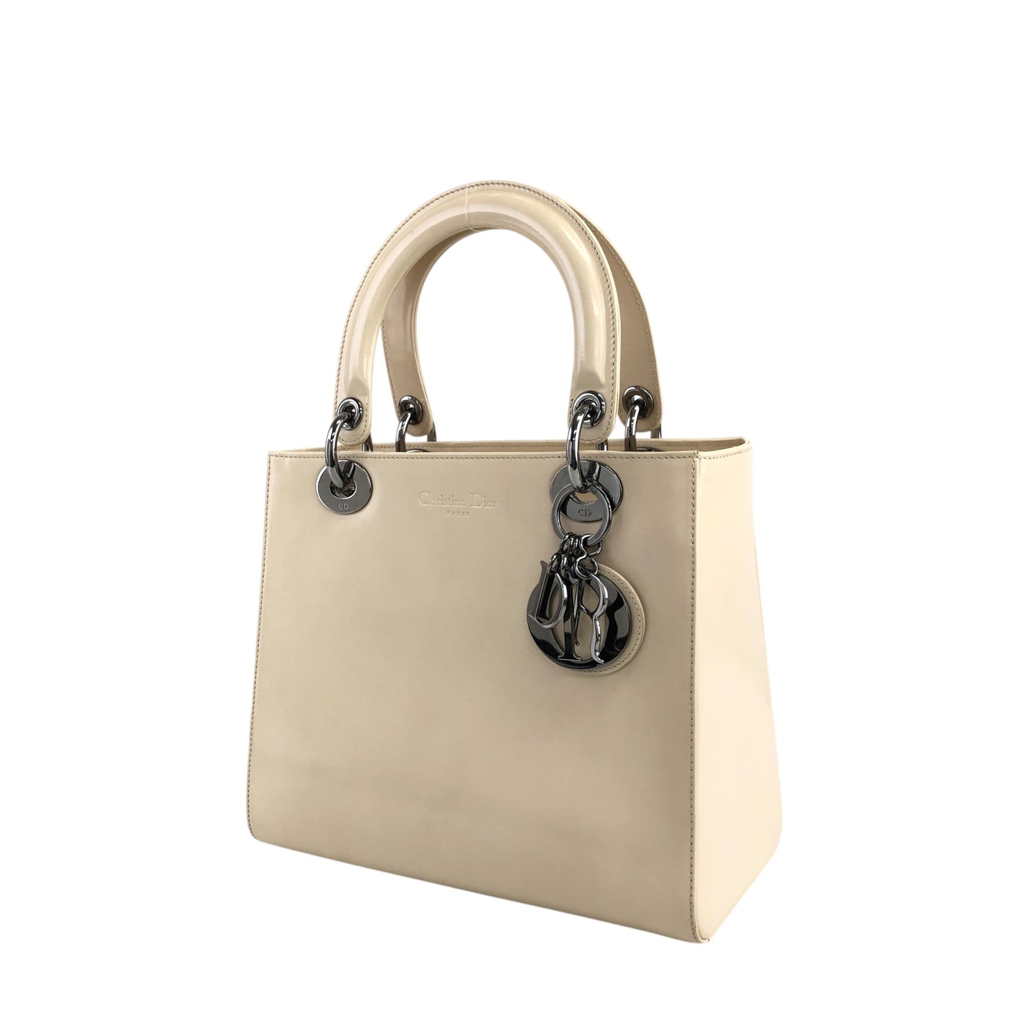 Christian Dior Lady Dior Logo Embossed Handbag Beige Vintage rnt3g4