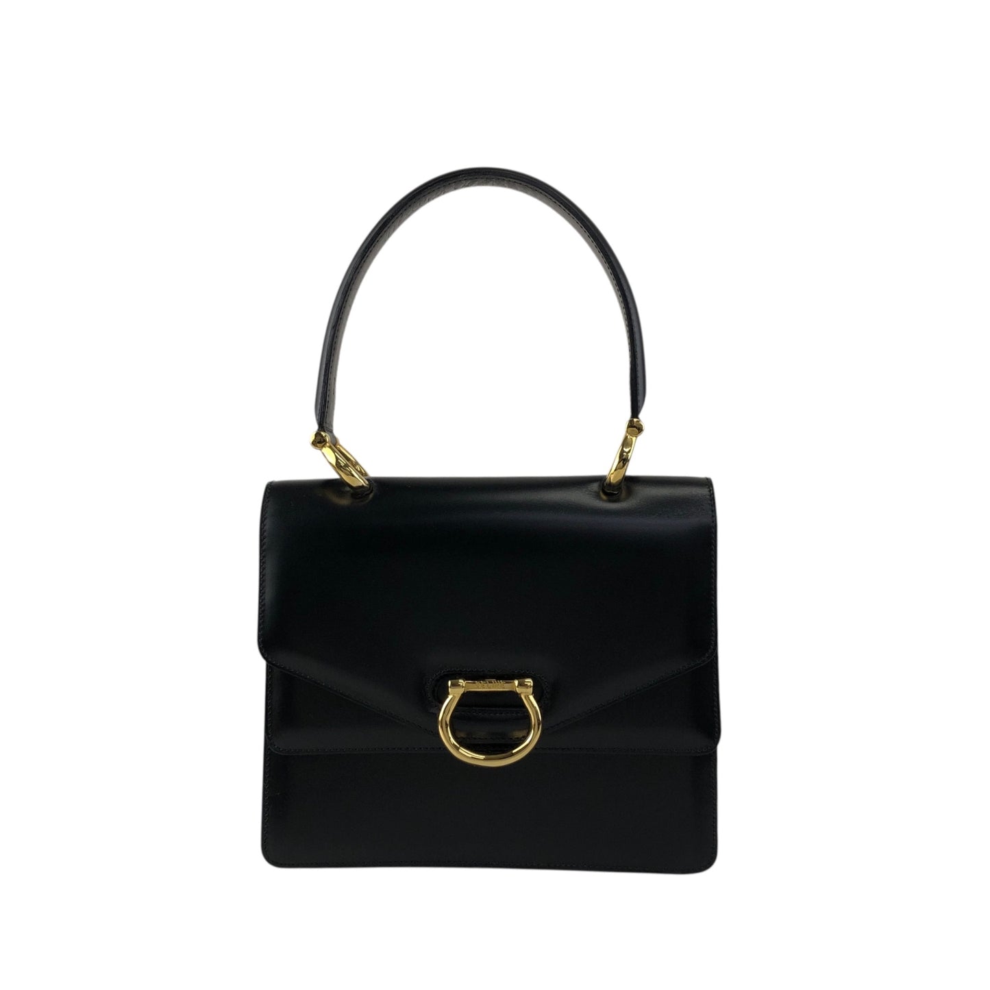 CELINE Horse Bit Double Flap Handbag Black Vintage hu6ksh
