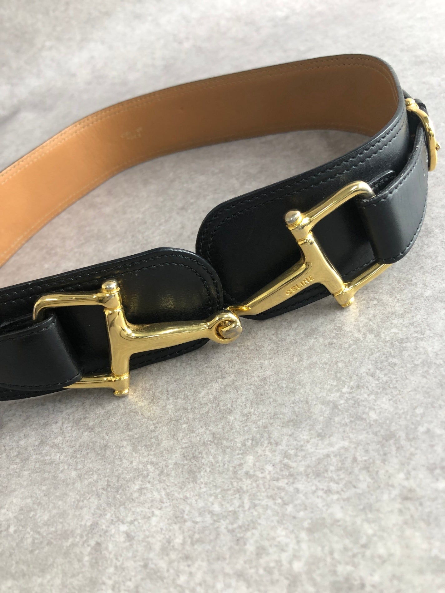 CELINE Horse Bit Belt Black Vintage 3xm745